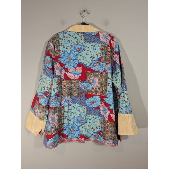 Koos of Course Jacket Women 1X Vintage Red Floral Pattern Linen Blend Reversible - Picture 2 of 10
